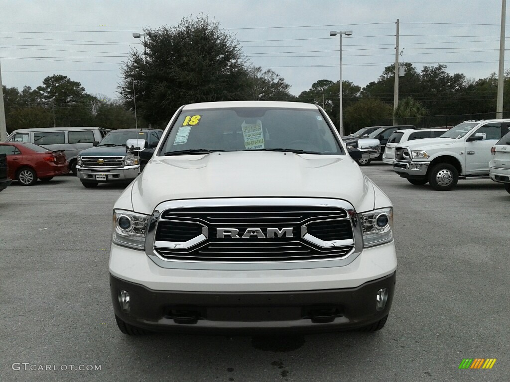 2018 1500 Laramie Longhorn Crew Cab 4x4 - Pearl White / Canyon Brown/Light Frost Beige photo #8