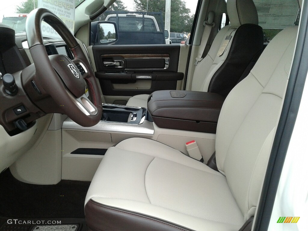 2018 1500 Laramie Longhorn Crew Cab 4x4 - Pearl White / Canyon Brown/Light Frost Beige photo #9