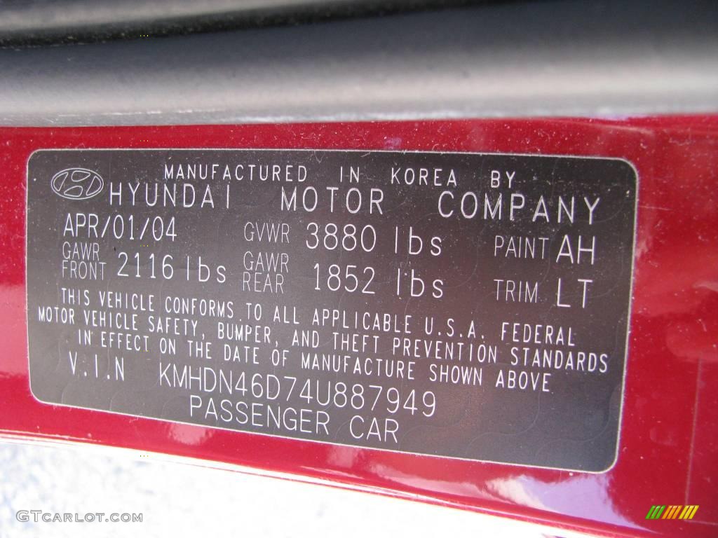 2004 Elantra GLS Sedan - Crimson Dark Red / Gray photo #18