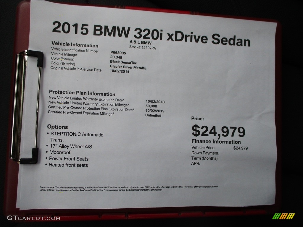 2015 3 Series 320i xDrive Sedan - Glacier Silver Metallic / Black photo #12