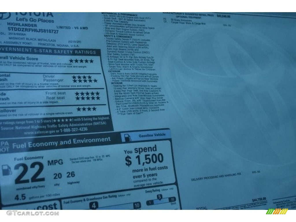 2018 Highlander Limited AWD - Midnight Black Metallic / Black photo #11