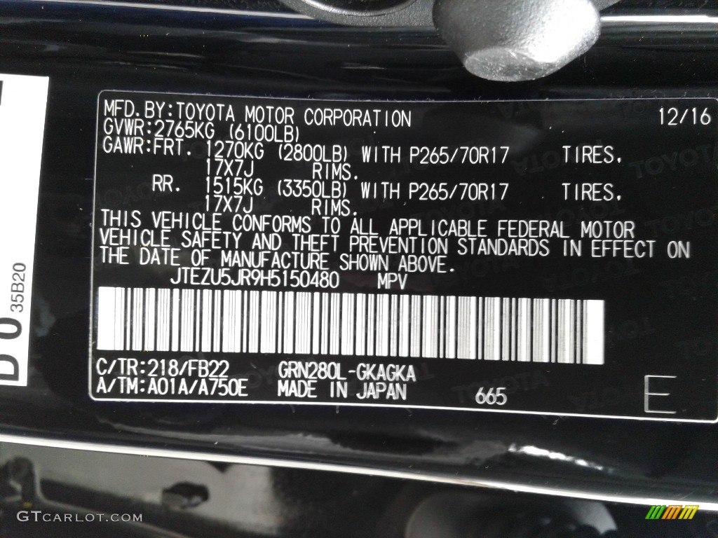 2017 Toyota 4Runner SR5 Color Code Photos