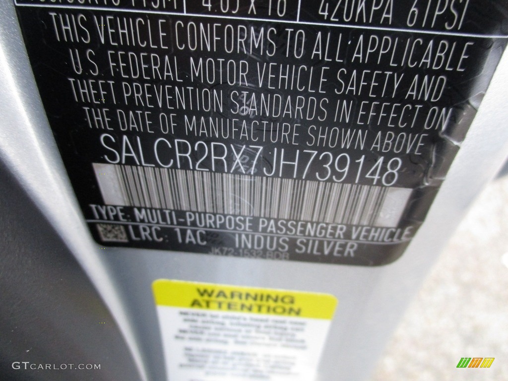 2018 Discovery Sport Color Code 1AC for Indus Silver Metallic Photo #124831864