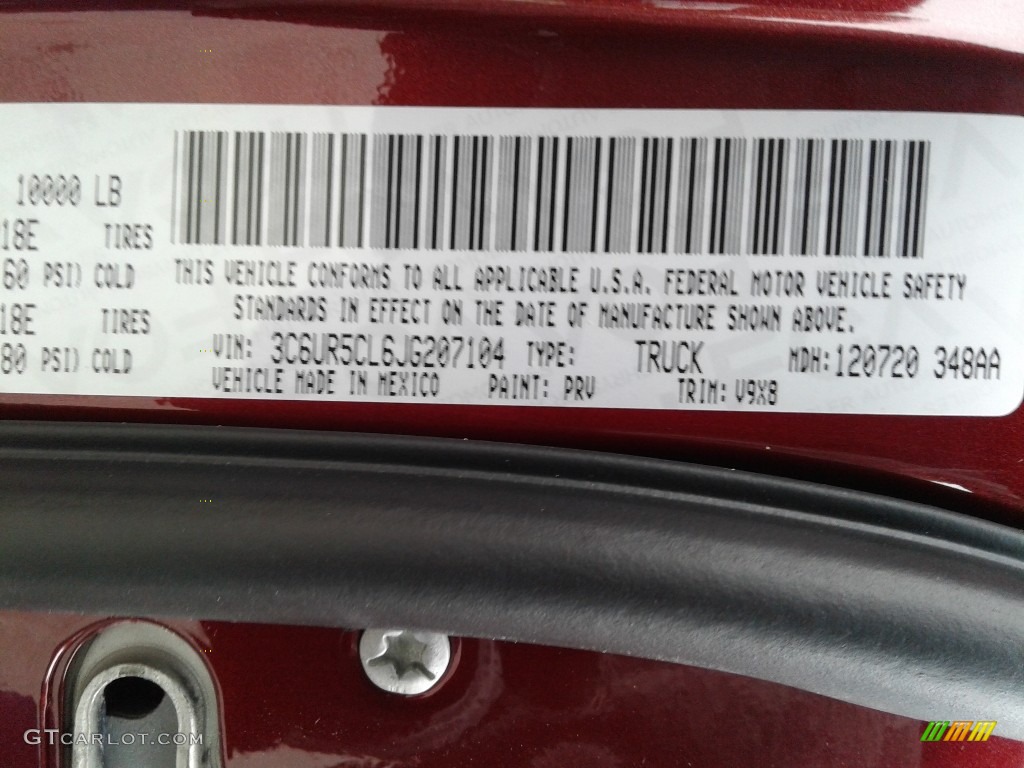 2018 2500 Color Code PRV for Delmonico Red Pearl Photo #124836157