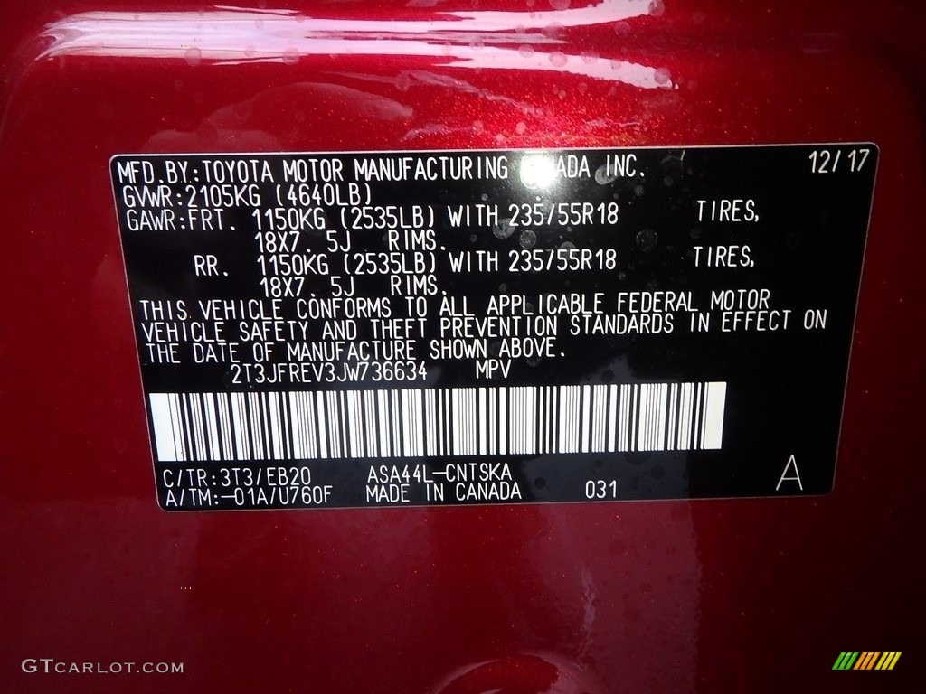 2018 RAV4 Color Code 3T3 for Ruby Flare Pearl Photo #124839862