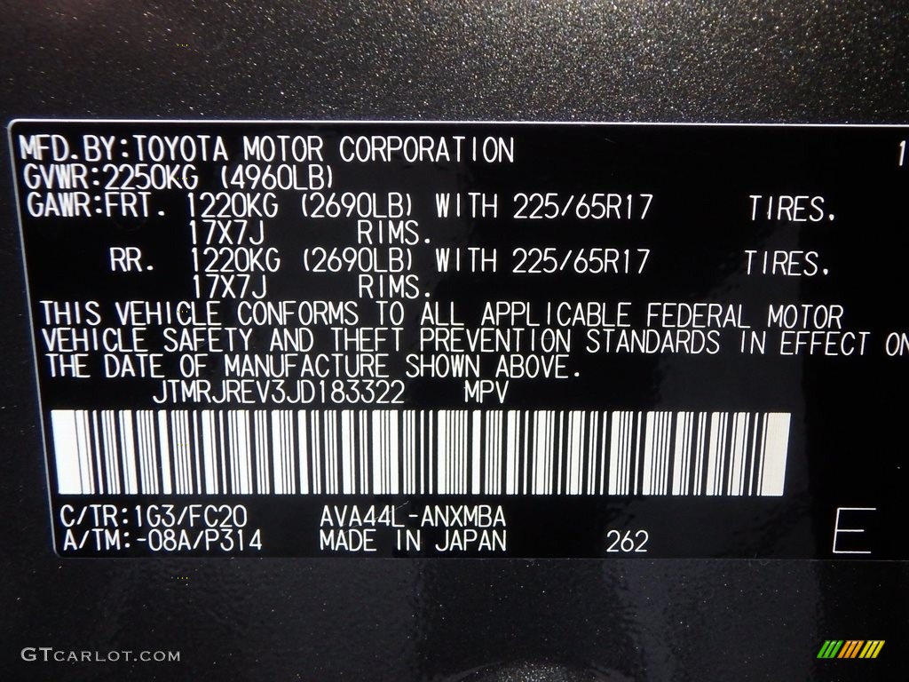2018 Toyota RAV4 XLE AWD Hybrid Color Code Photos