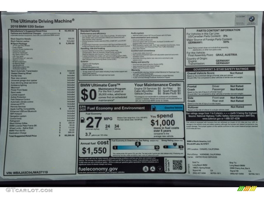 2018 5 Series 530i Sedan - Black Sapphire Metallic / Black photo #10