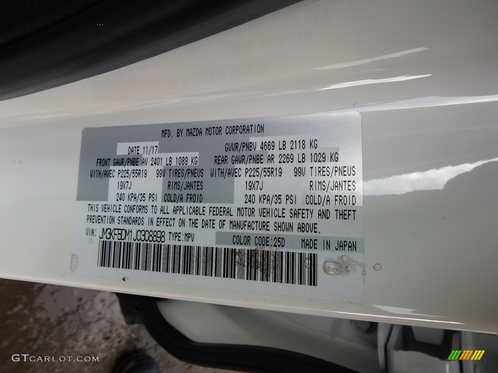 2018 CX-5 Color Code 25D for Snowflake White Pearl Mica Photo #124861038