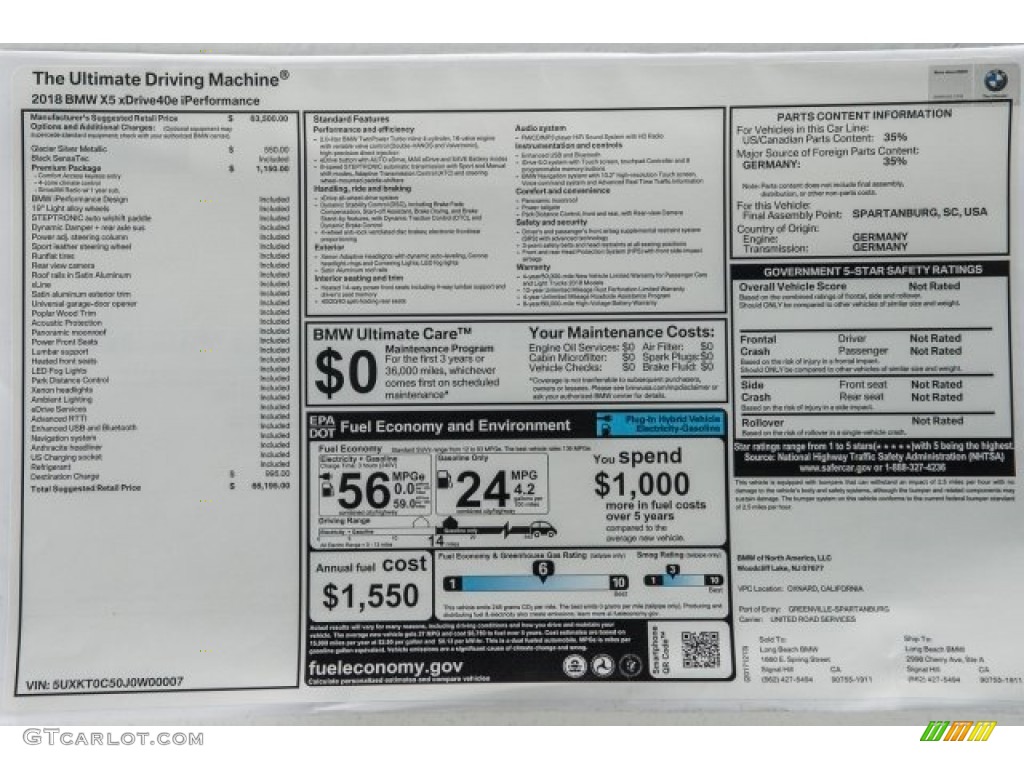 2018 BMW X5 xDrive40e iPerfomance Window Sticker Photos