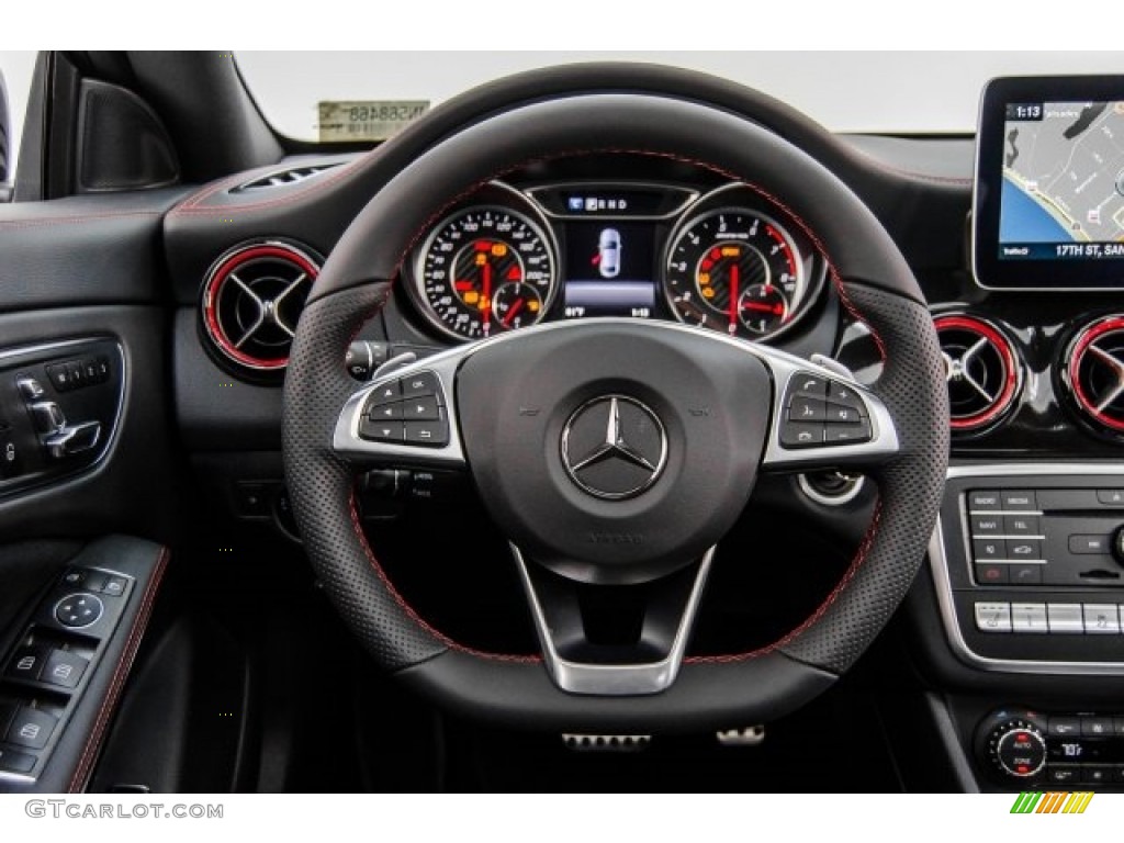 2018 Mercedes-Benz CLA AMG 45 Coupe Black/DINAMICA w/Red stitching Steering Wheel Photo #124880319