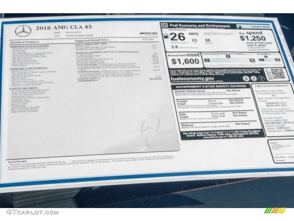 2018 Mercedes-Benz CLA AMG 45 Coupe Window Sticker Photos