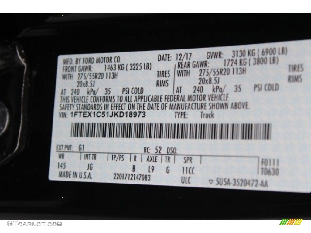 2018 Ford F150 STX SuperCab Color Code Photos