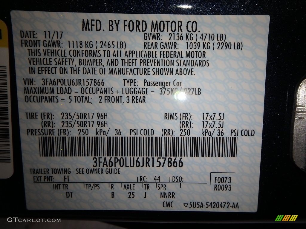2018 Ford Fusion Hybrid SE Color Code Photos