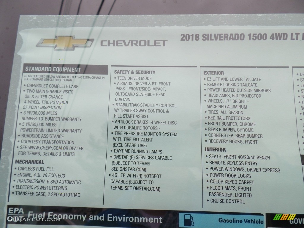 2018 Chevrolet Silverado 1500 LT Regular Cab 4x4 Window Sticker Photo #124890495