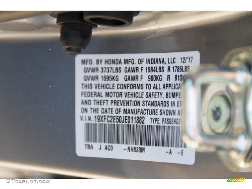 2018 Civic Color Code NH830P for Lunar Silver Metallic Photo #124892129