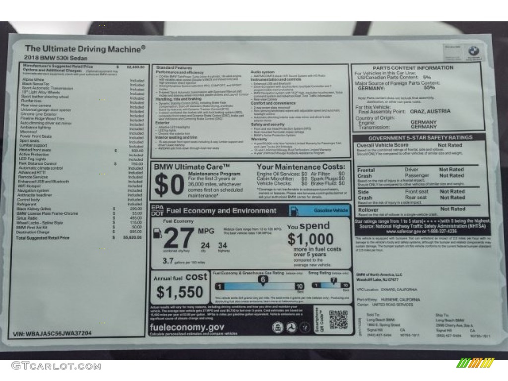 2018 5 Series 530i Sedan - Alpine White / Black photo #10