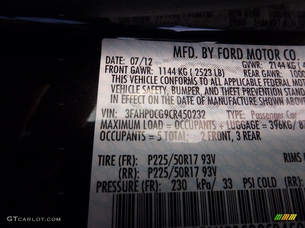 2012 Fusion SEL V6 AWD - Black / Charcoal Black photo #11