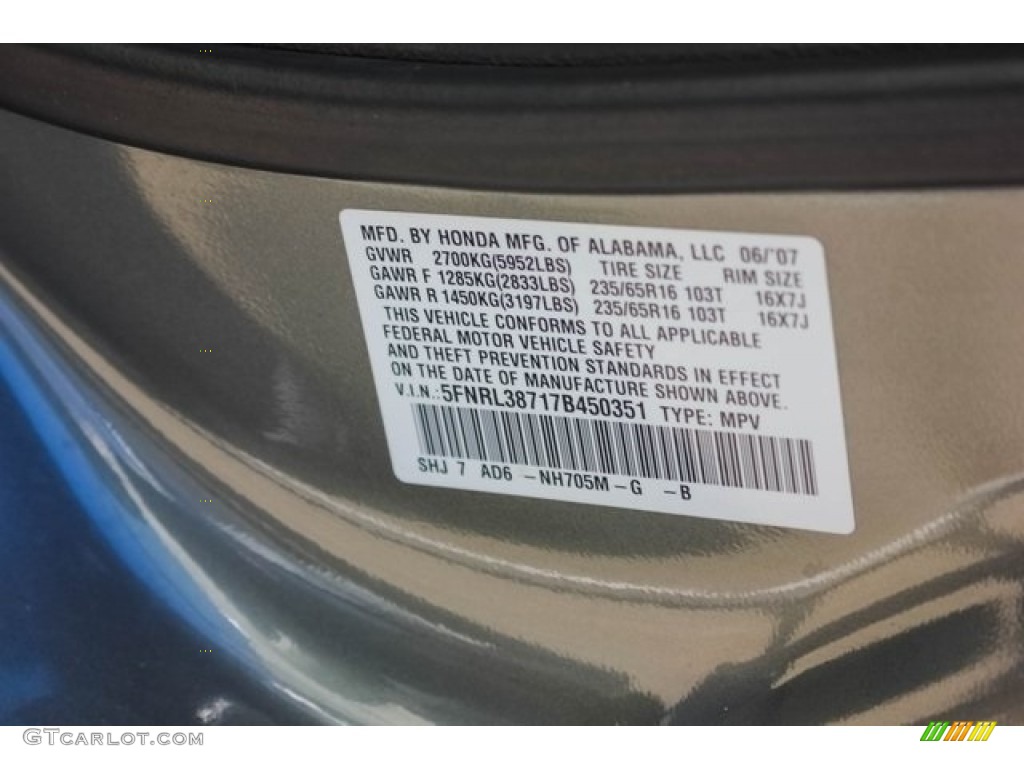 2007 Odyssey EX-L - Slate Green Metallic / Gray photo #43