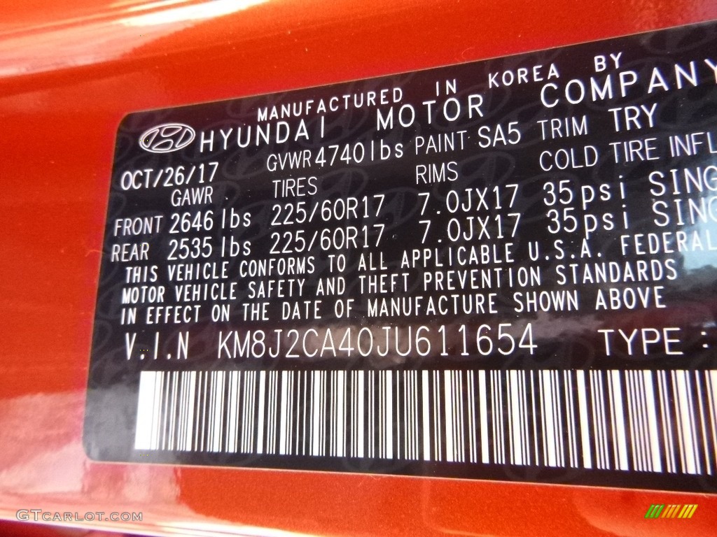 2018 Tucson Color Code SA5 for Sedona Sunset Photo #124957930