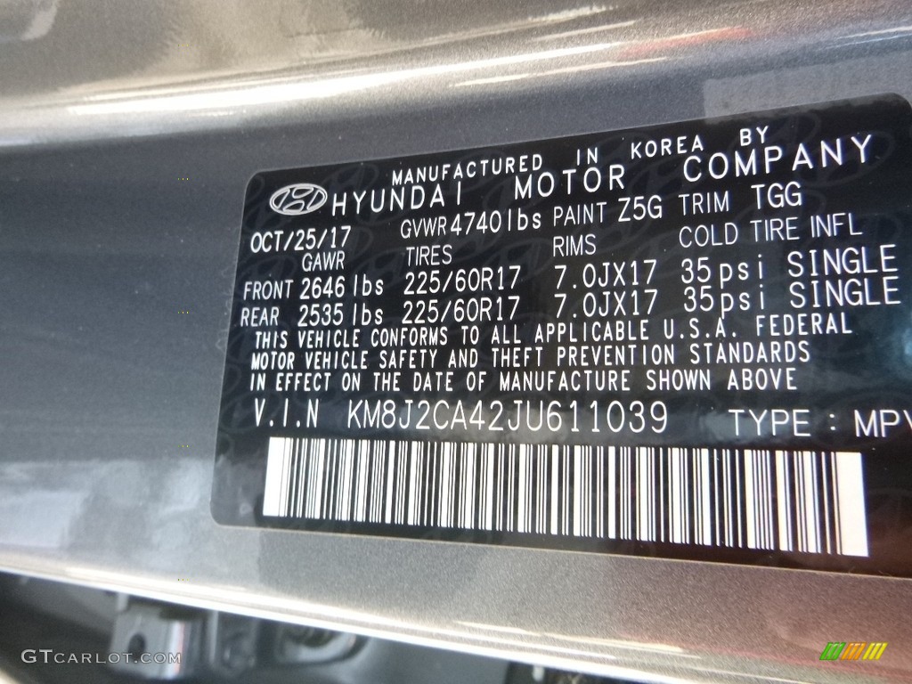 2018 Hyundai Tucson SE AWD Color Code Photos
