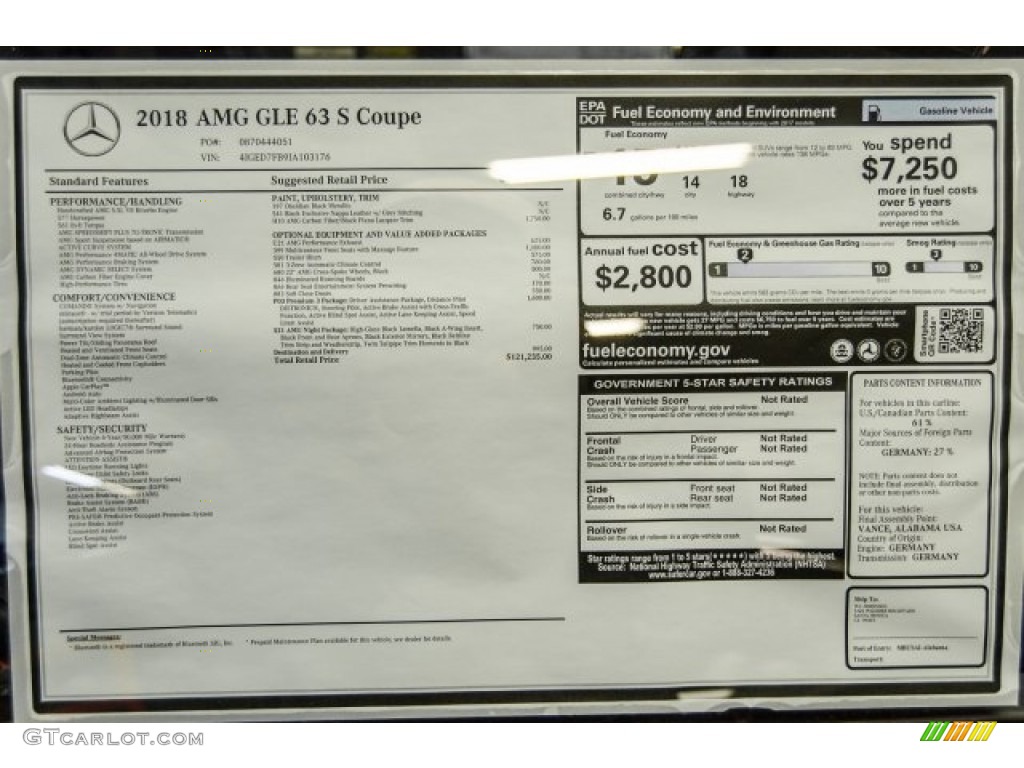 2018 Mercedes-Benz GLE 63 S AMG 4Matic Window Sticker Photo #124992711