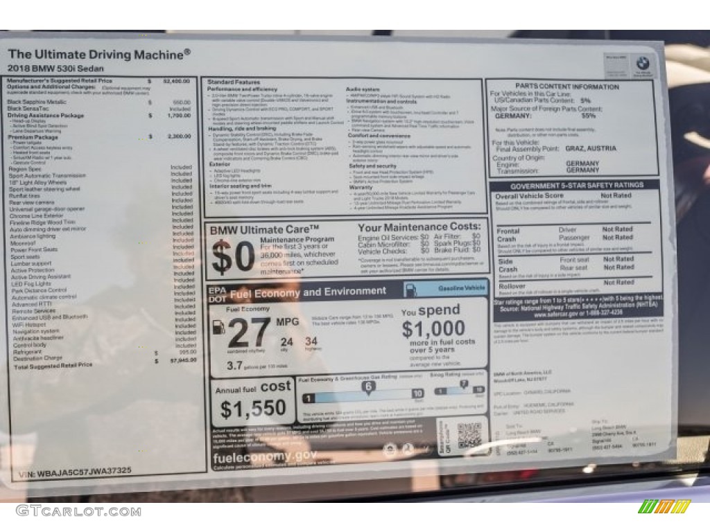 2018 5 Series 530i Sedan - Black Sapphire Metallic / Black photo #10