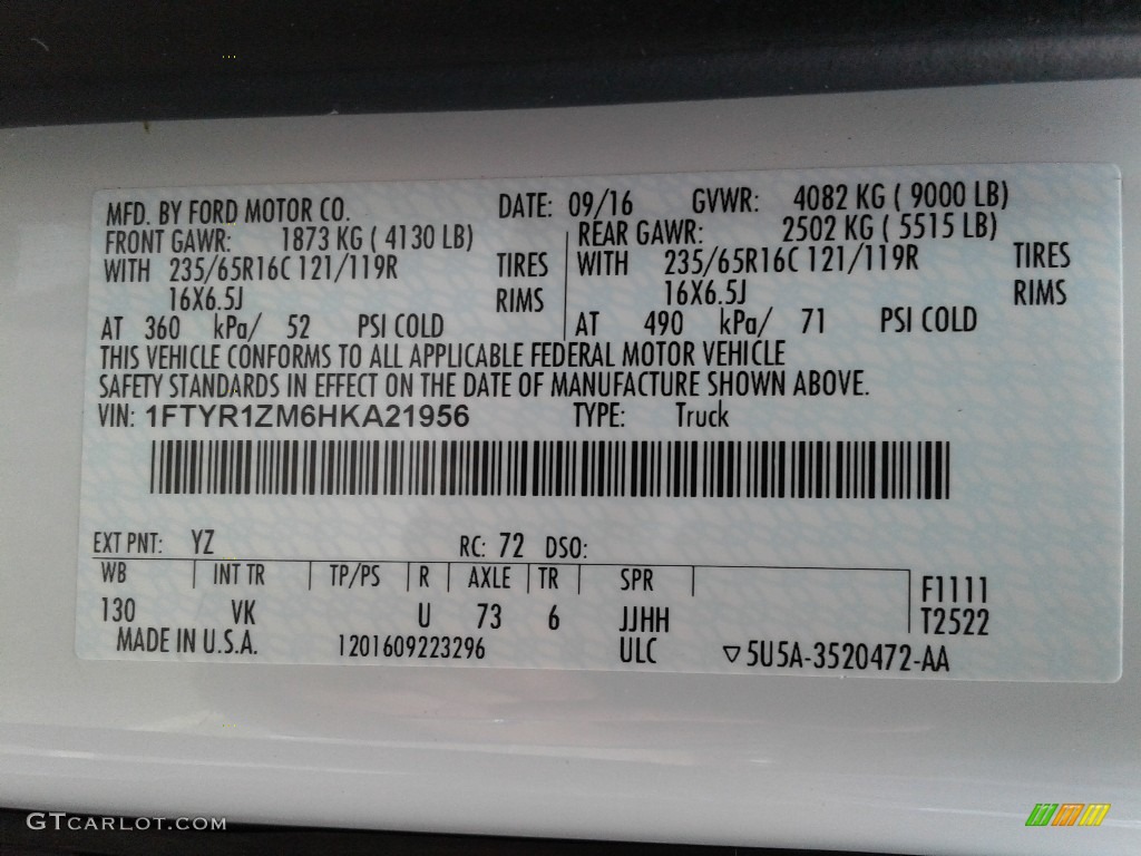 2017 Transit Color Code YZ for Oxford White Photo #125012968