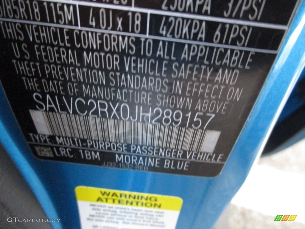 2018 Range Rover Evoque Color Code 1BM for Moraine Blue Metallic Photo #125032297