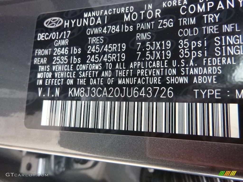 2018 Hyundai Tucson Limited AWD Color Code Photos
