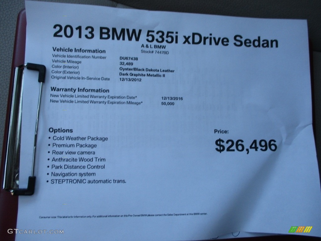 2013 5 Series 535i xDrive Sedan - Dark Graphite Metallic II / Oyster/Black photo #12