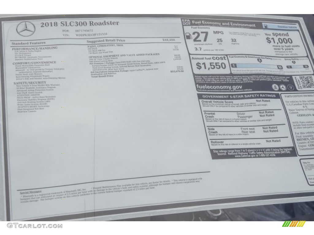 2018 Mercedes-Benz SLC 300 Roadster Window Sticker Photo #125129291