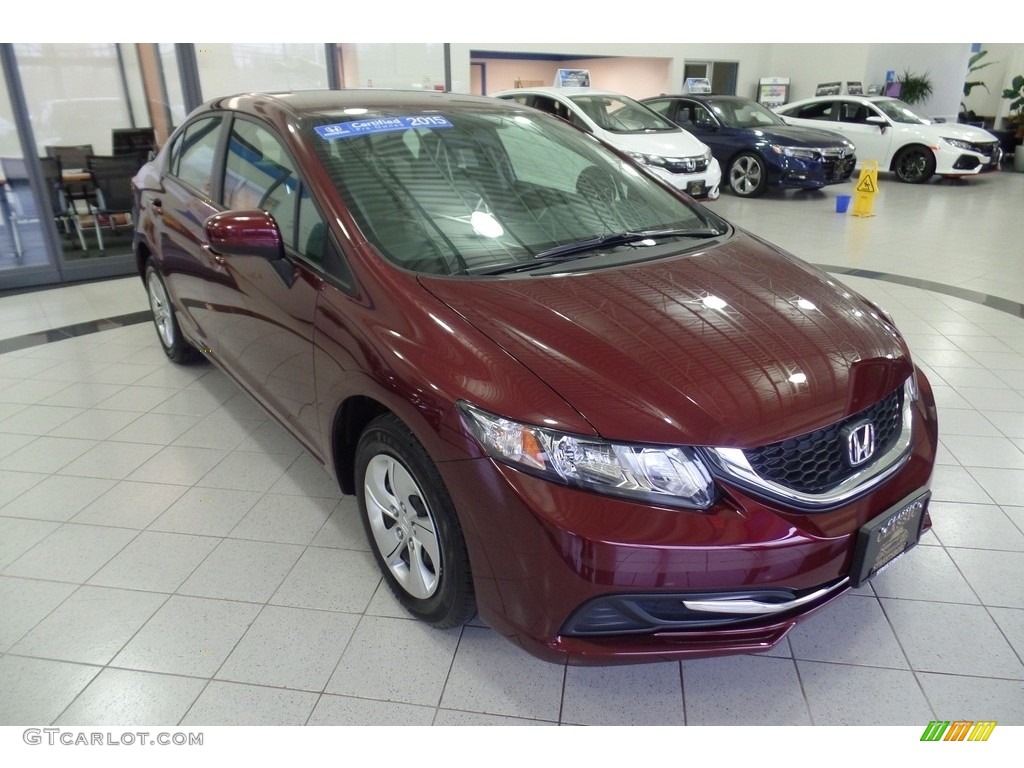 2015 Civic LX Sedan - Crimson Pearl / Beige photo #3