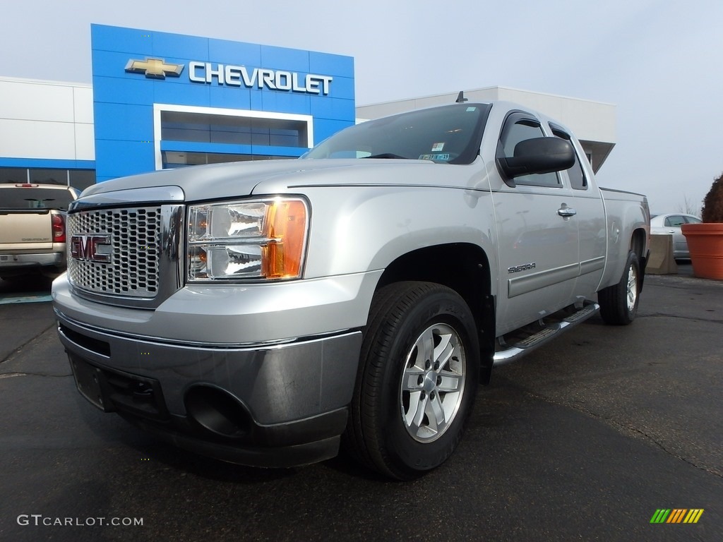 2010 Sierra 1500 SLE Extended Cab 4x4 - Pure Silver Metallic / Dark Titanium/Light Titanium photo #2