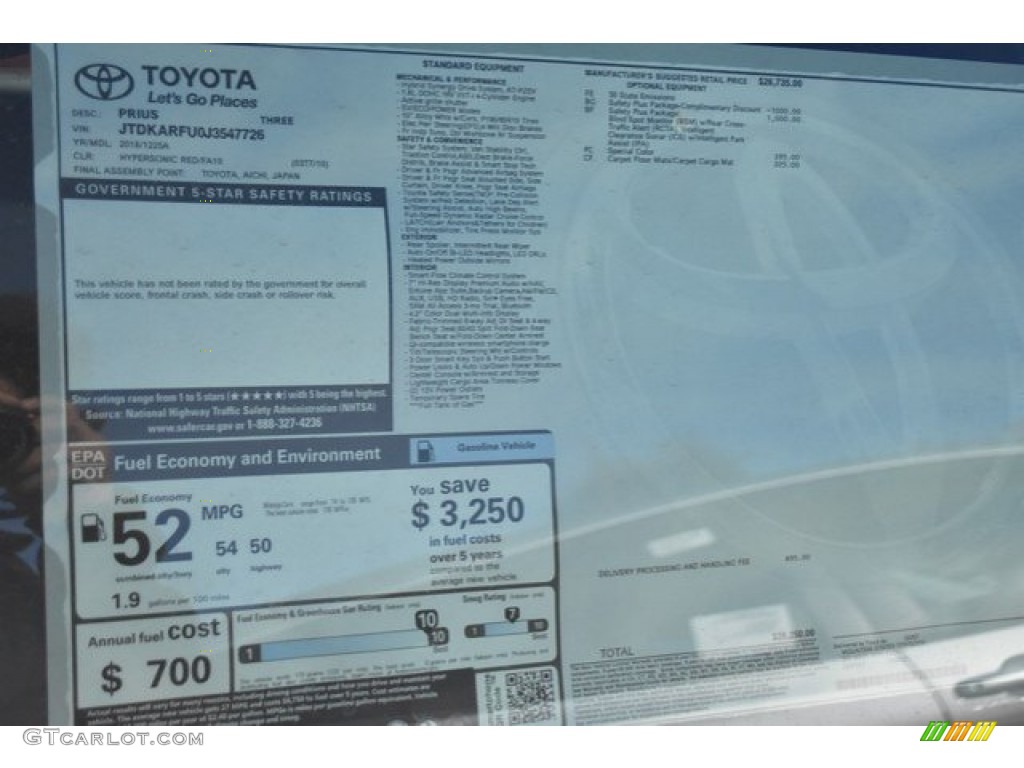 2018 Toyota Prius Three Window Sticker Photo #125161556