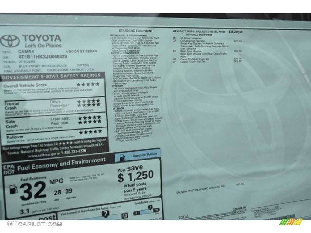 2018 Camry SE - Blue Streak Metallic / Black photo #36