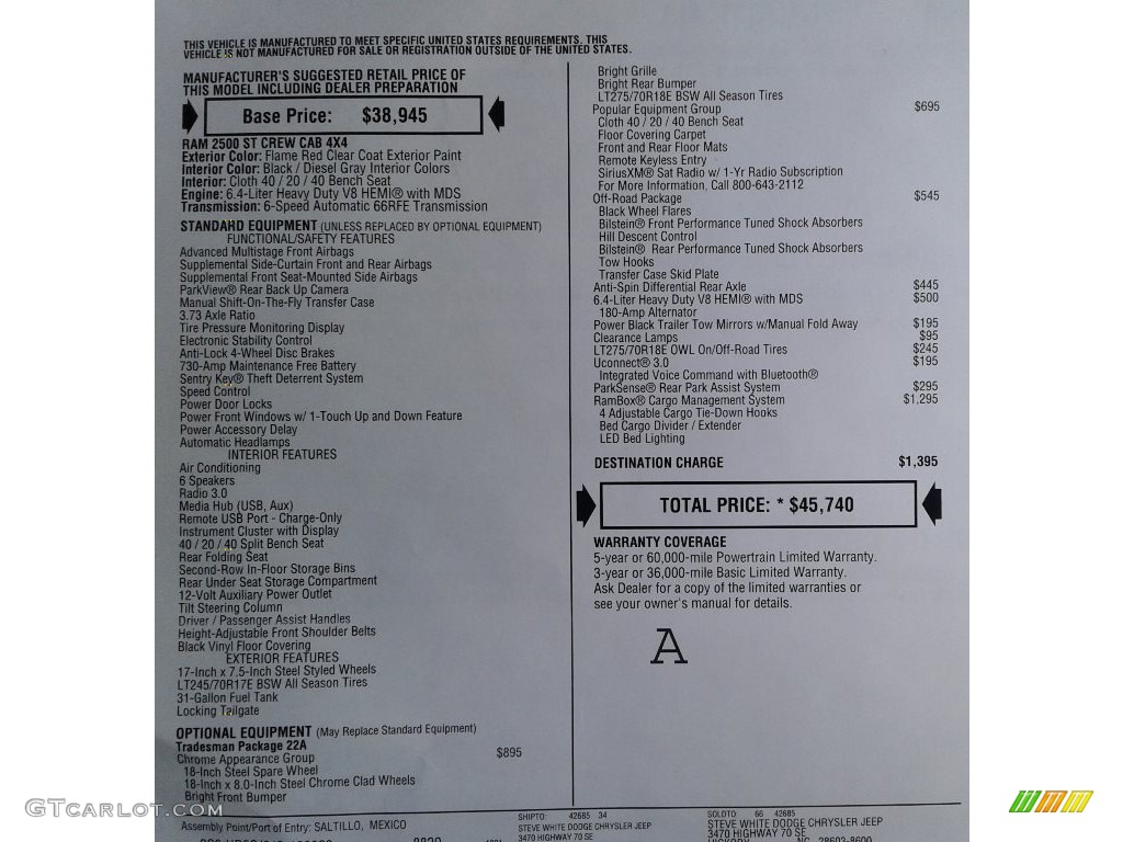 2018 Ram 2500 Tradesman Crew Cab 4x4 Window Sticker Photos