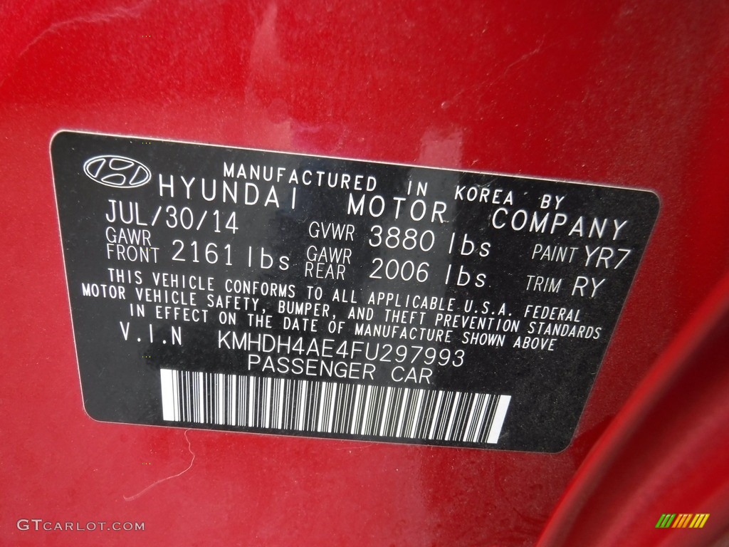 2015 Elantra SE Sedan - Geranium Red / Black photo #24