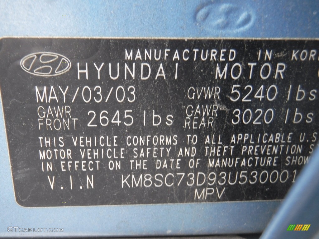 2003 Santa Fe GLS 4WD - Arctic Blue / Gray photo #19