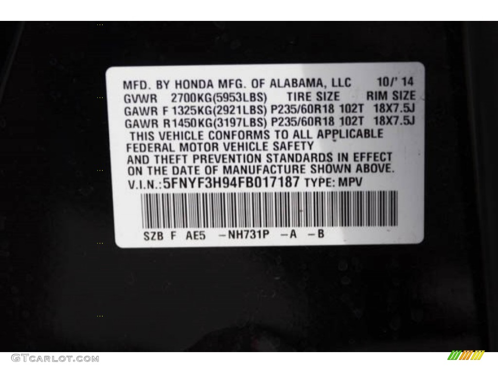 2015 Pilot Touring - Crystal Black Pearl / Black photo #39