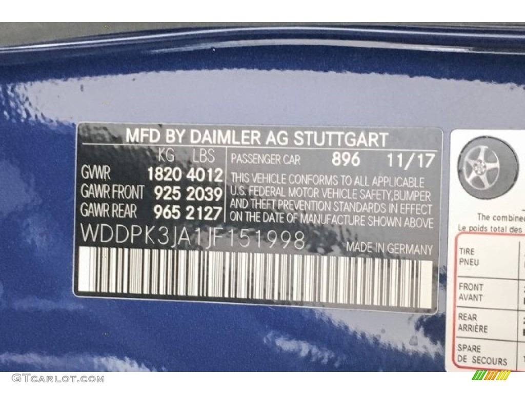 2018 SLC Color Code 896 for Brilliant Blue Metallic Photo #125224012