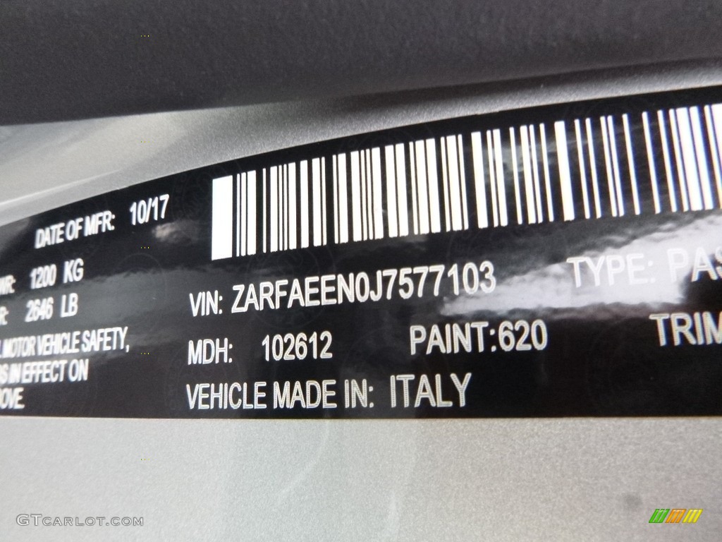 2018 Giulia Color Code 620 for Silverstone Gray Metallic Photo #125227222