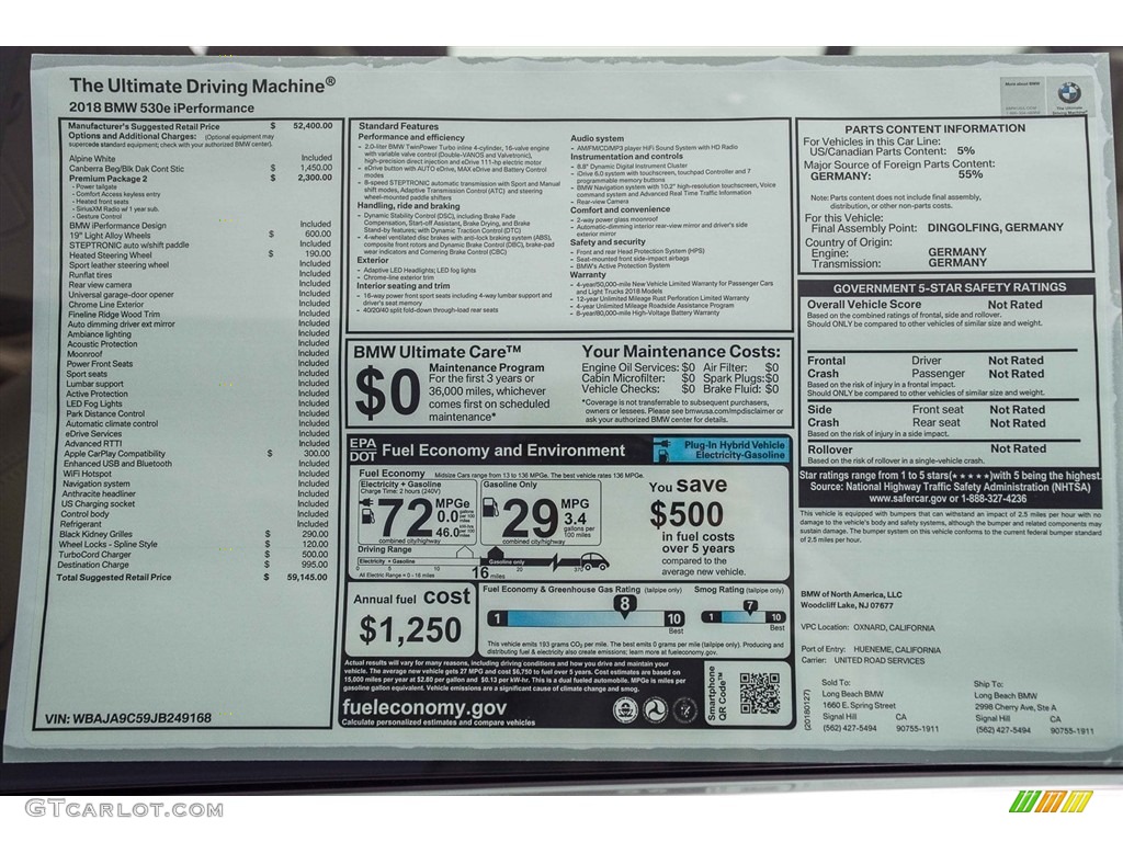 2018 5 Series 530e iPerfomance Sedan - Alpine White / Canberra Beige/Black photo #10