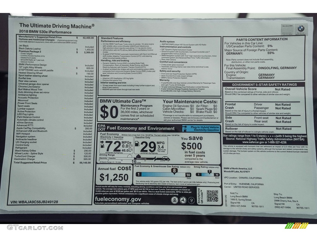 2018 5 Series 530e iPerfomance Sedan - Jet Black / Black photo #10
