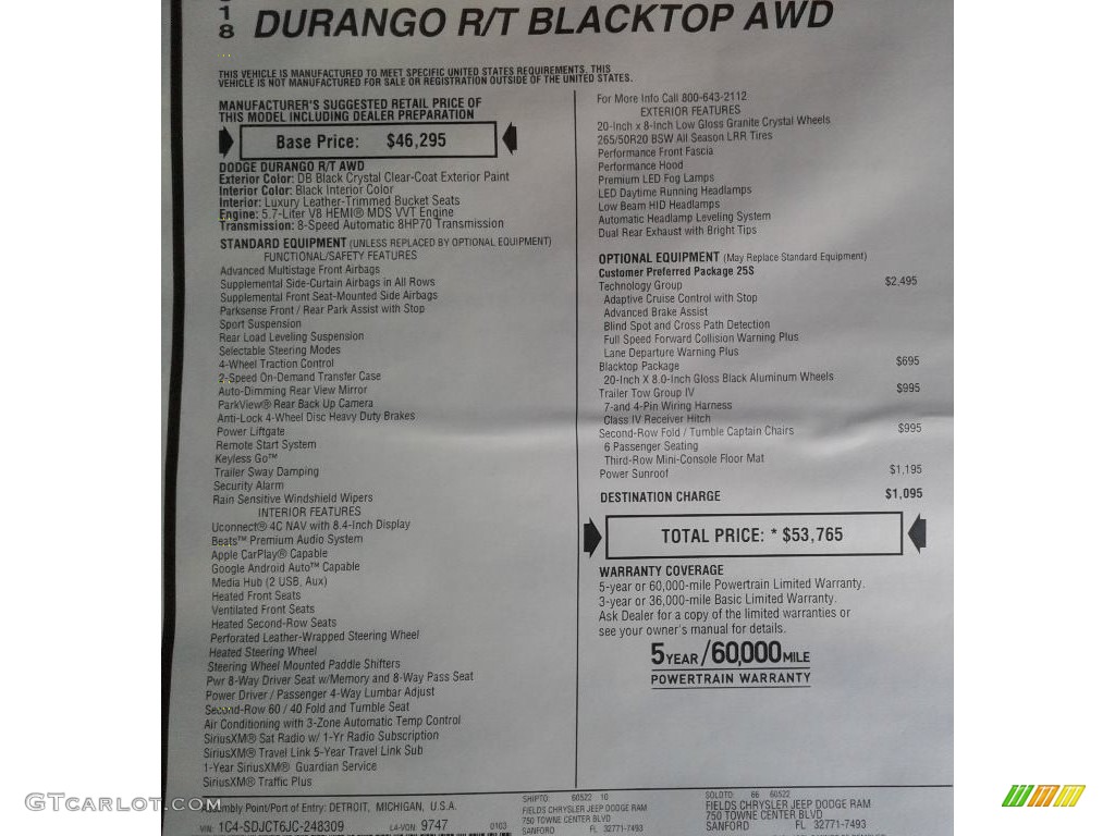 2018 Durango R/T AWD - DB Black Crystal / Black photo #39