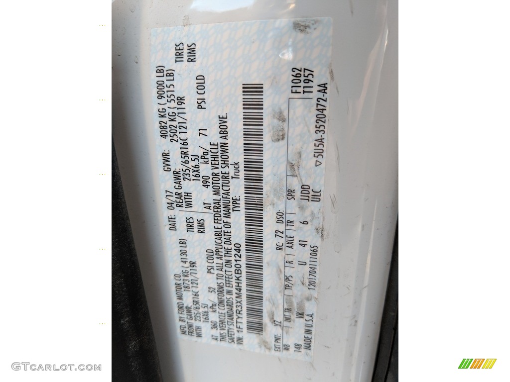 2017 Transit Color Code YZ for Oxford White Photo #125237867