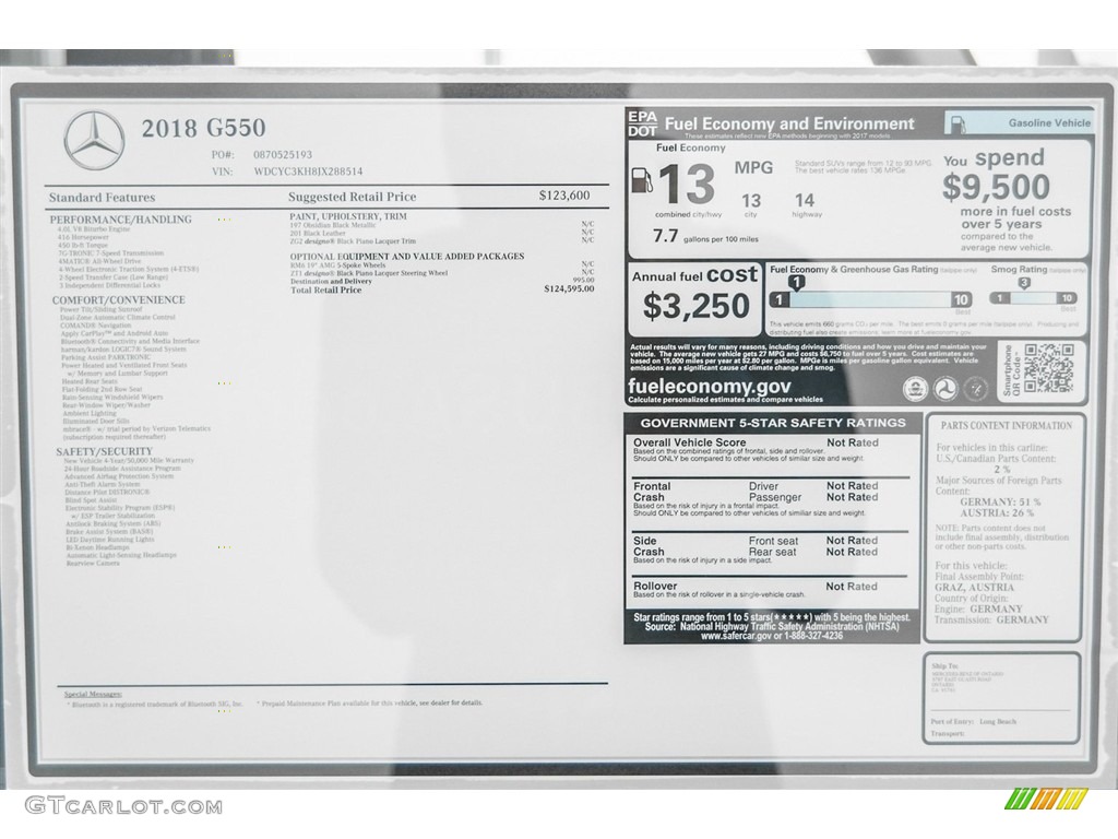 2018 Mercedes-Benz G 550 Window Sticker Photo #125242850