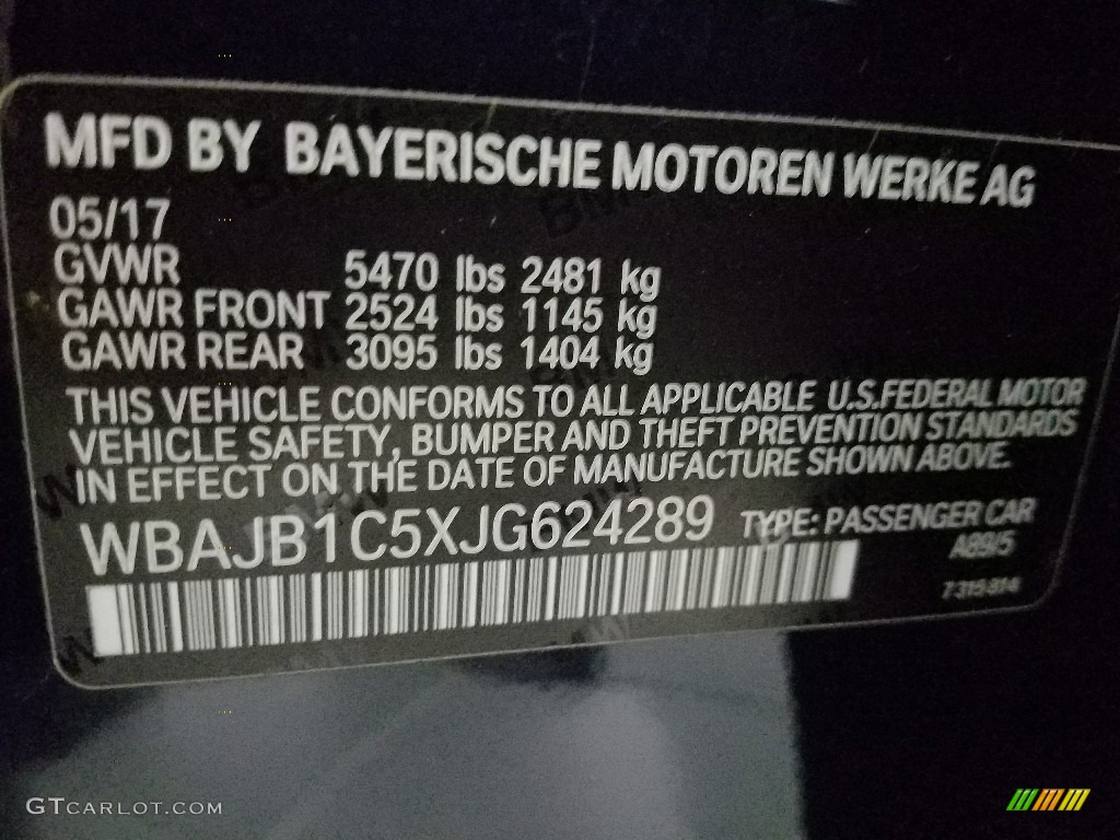 2018 BMW 5 Series 530e iPerfomance xDrive Sedan Color Code Photos