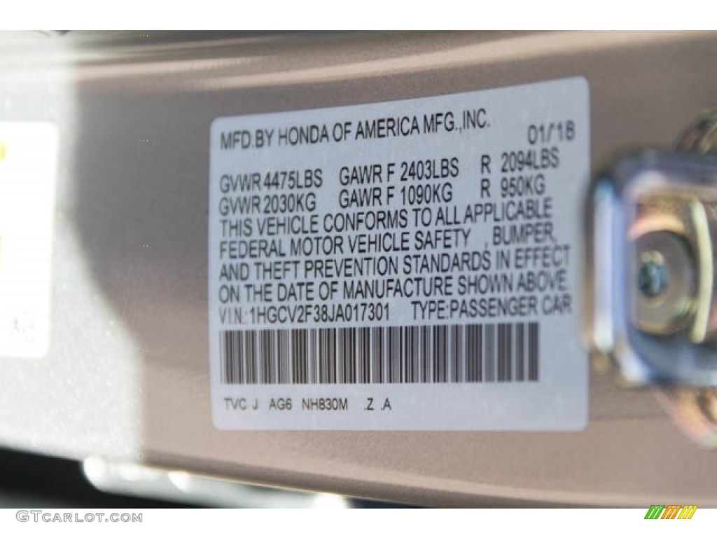 2018 Accord Color Code NH830M for Lunar Silver Metallic Photo #125262533