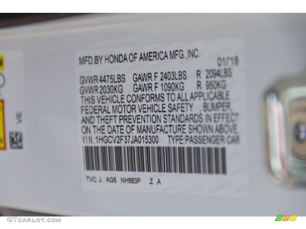 2018 Accord Color Code NH883P for Platinum White Pearl Photo #125263256