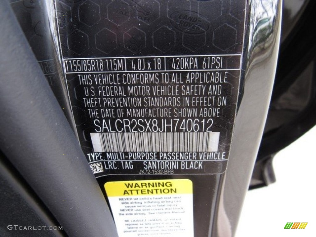 2018 Discovery Sport Color Code 1AG for Santorini Black Metallic Photo #125267408
